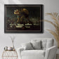 American social club scene painting by George Bellows in an ornate black frame with gilded inner detail displayed in a bright interior setting.