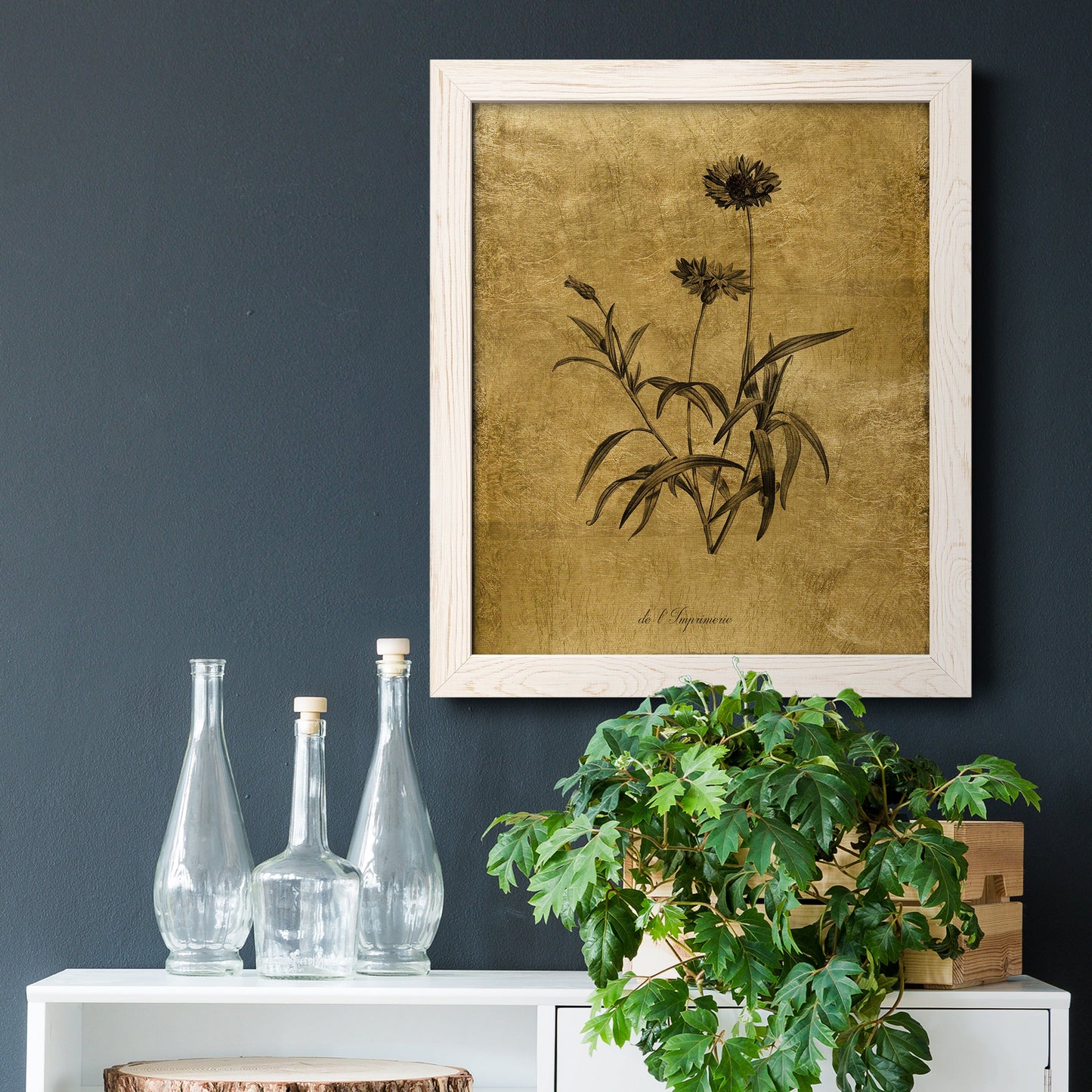 Gold Sketch Botanical I - Premium Canvas Framed in Barnwood - Ready to Hang