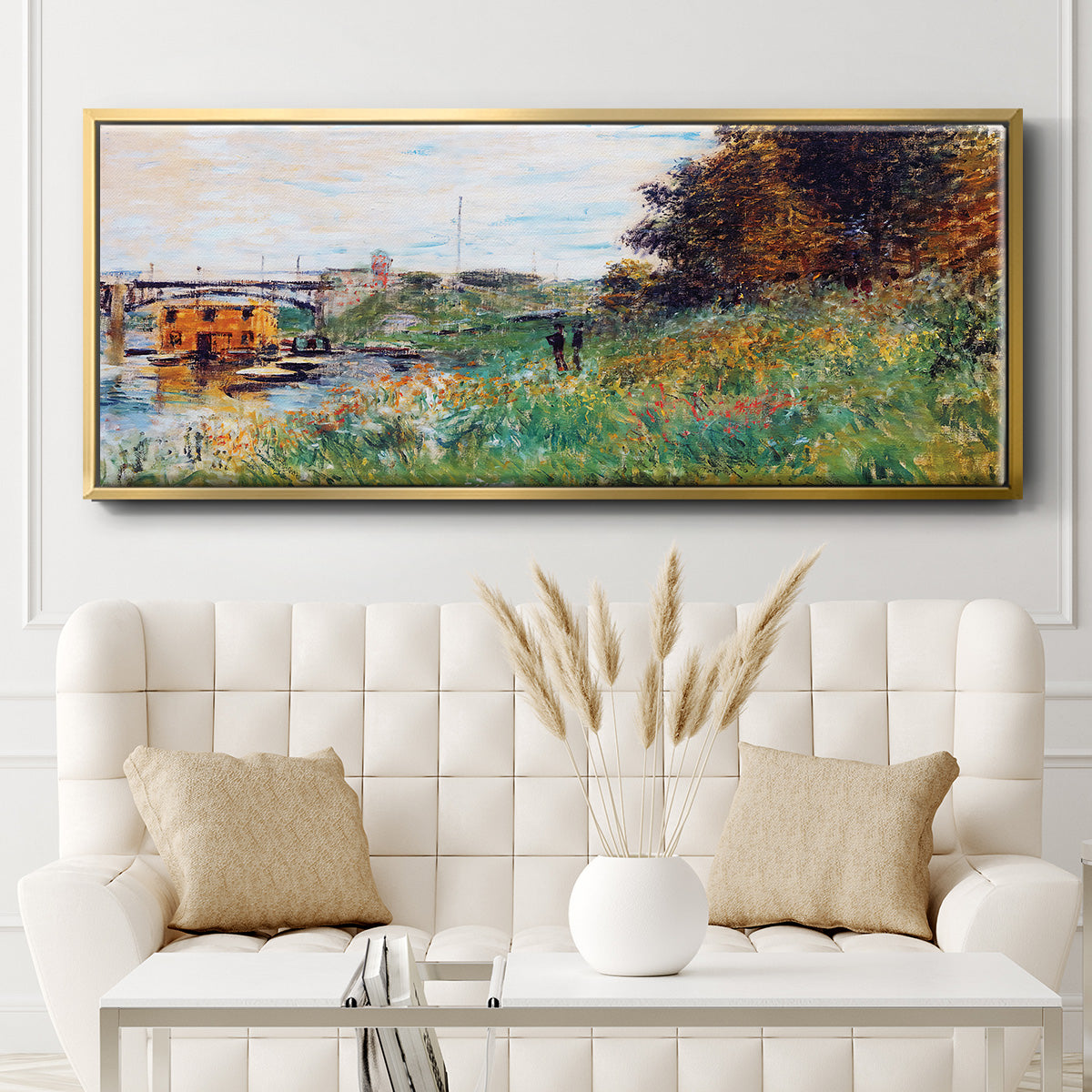 The Banks of the Seine at the Argenteuil Bridge, 1874 - Floater Framed Canvas Print