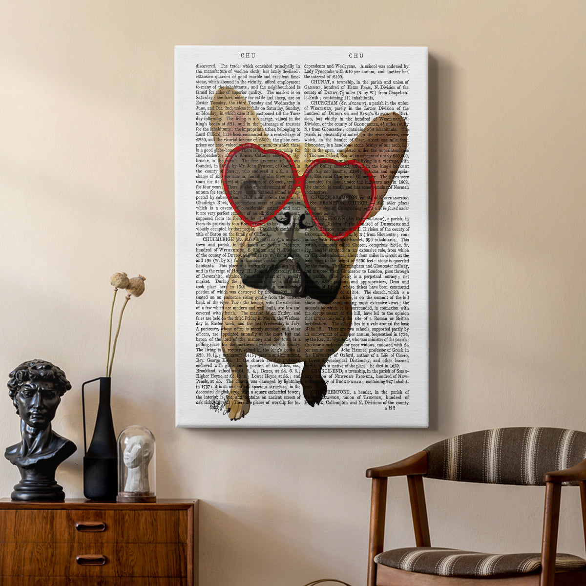 French Bulldog and Heart Glasses - Canvas Art Print