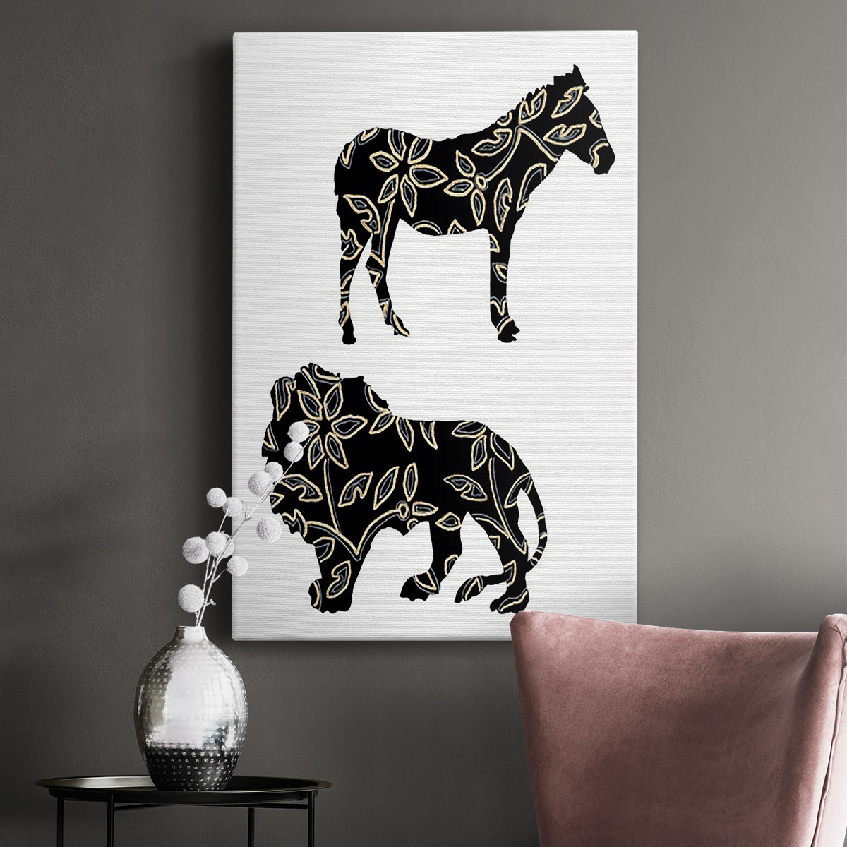 Ornamental Safari Animals I Premium Gallery Wrapped Canvas - Ready to Hang