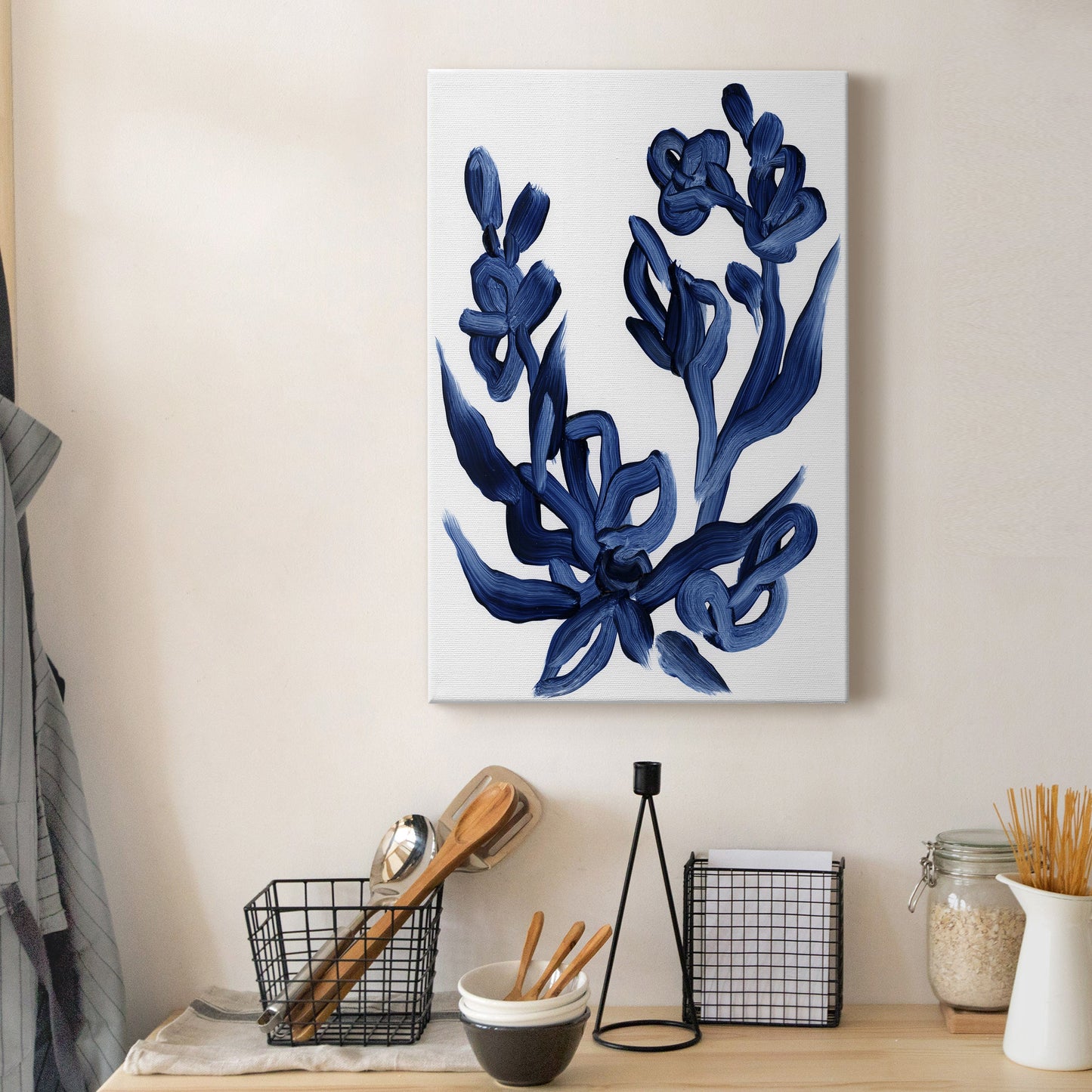 Indigo Brush Blooms I Premium Gallery Wrapped Canvas - Ready to Hang