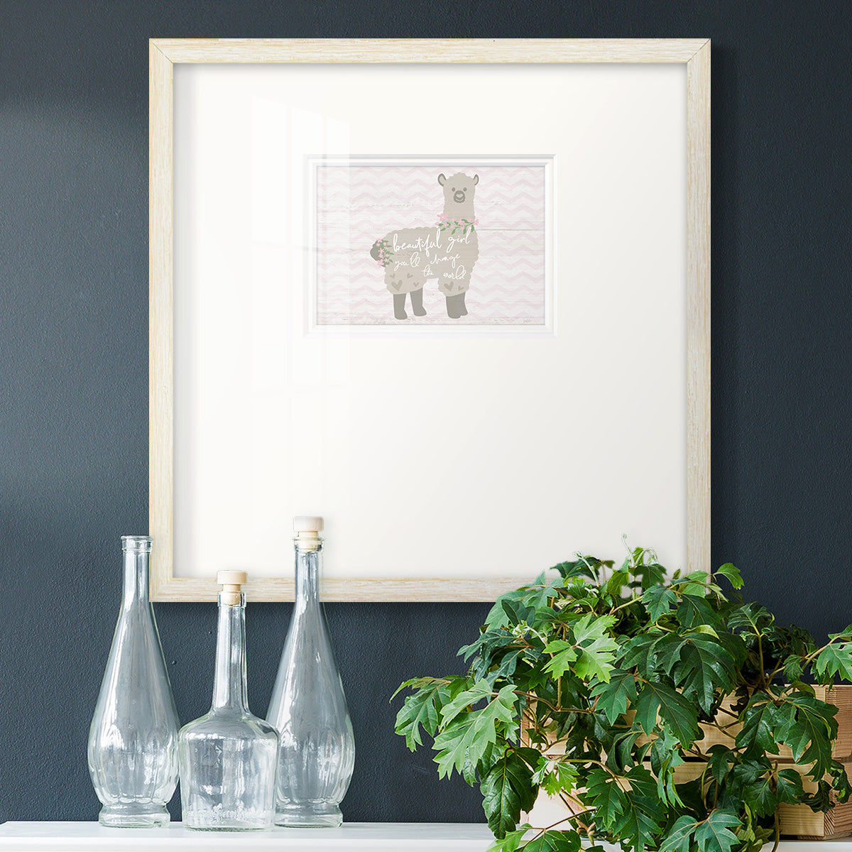 Floral Llama Premium Framed Print Double Matboard