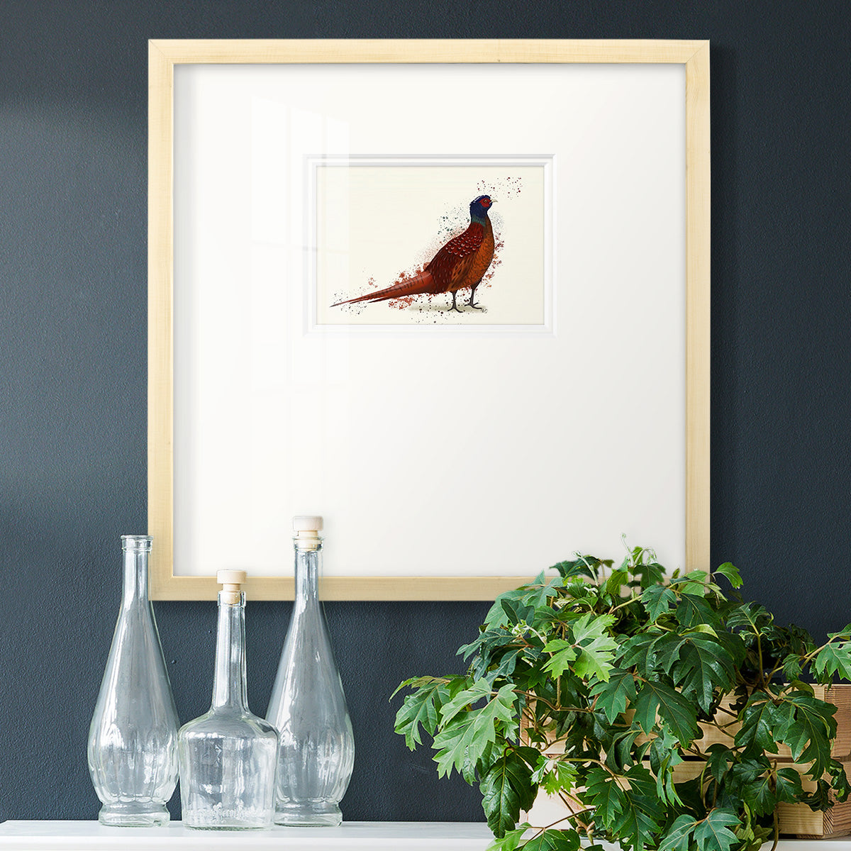 Pheasant Splash 4 Premium Framed Print Double Matboard