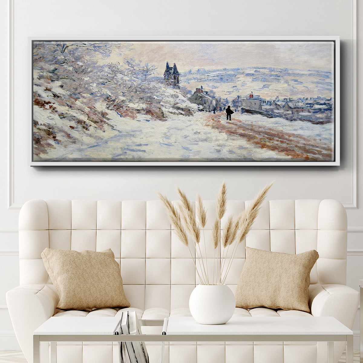 The Road to Vétheuil, Snow Effect, 1879 - Floater Framed Canvas Print