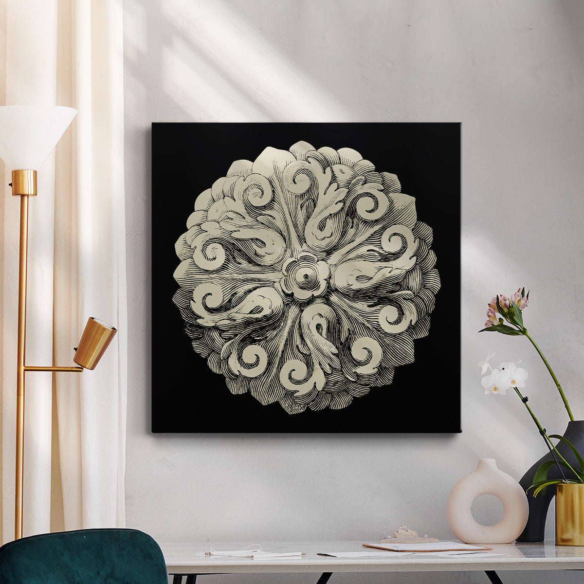 Black and Tan Rosette II - Canvas Art Print