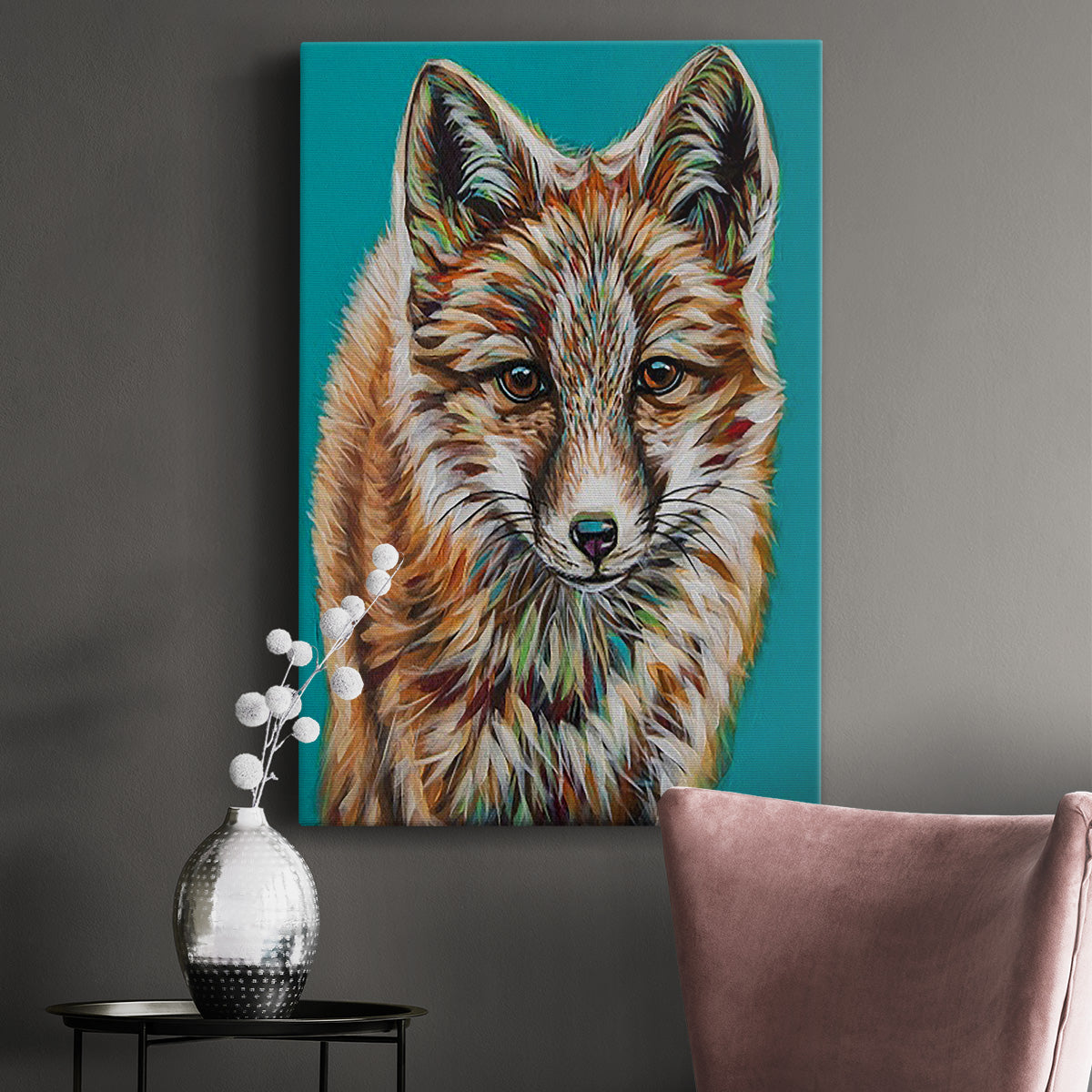 Teal Fox Premium Gallery Wrapped Canvas - Ready to Hang