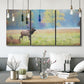 Three-panel canvas wall art featuring resting animals in open field, displayed in a modern living room above seating.