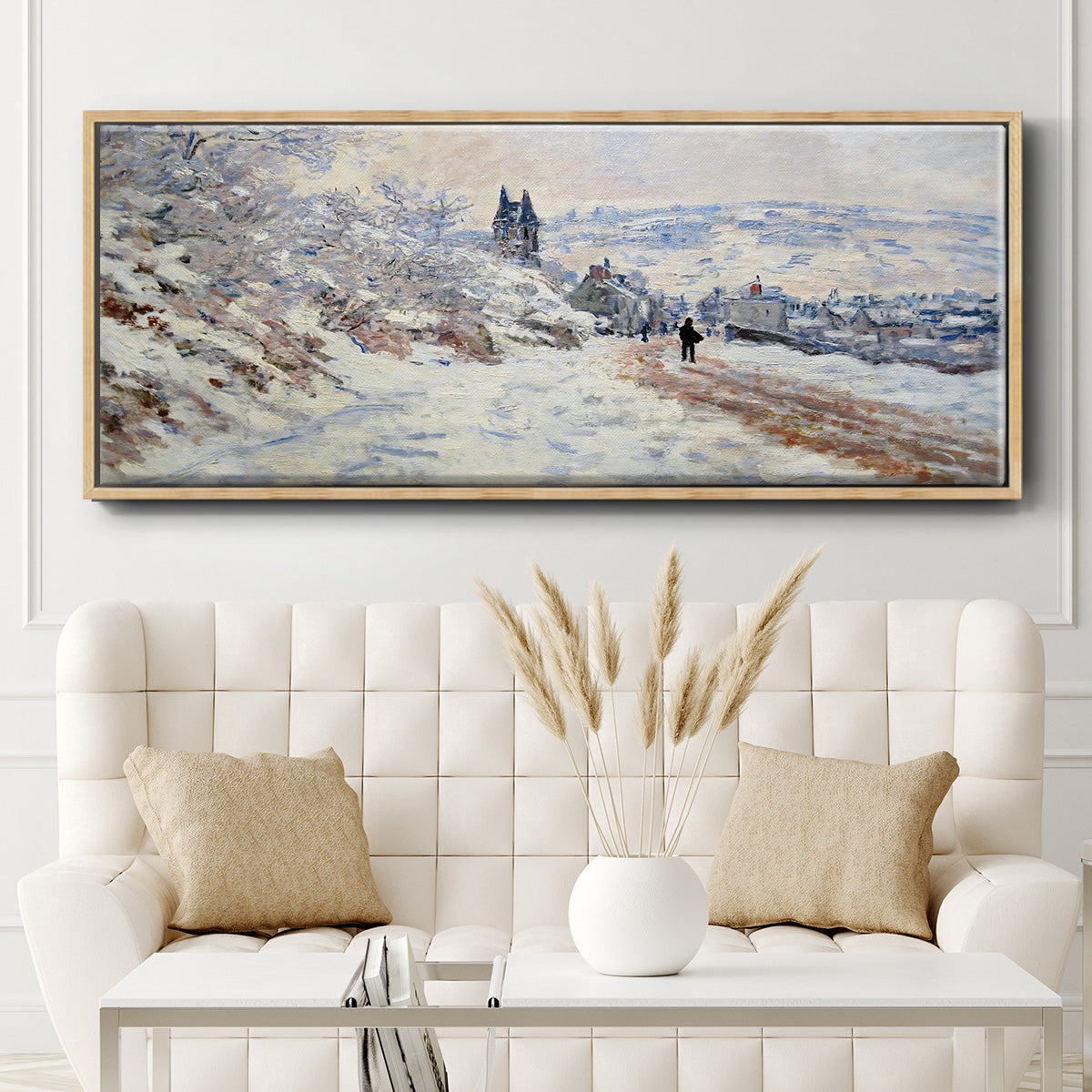 The Road to Vétheuil, Snow Effect, 1879 - Floater Framed Canvas Print