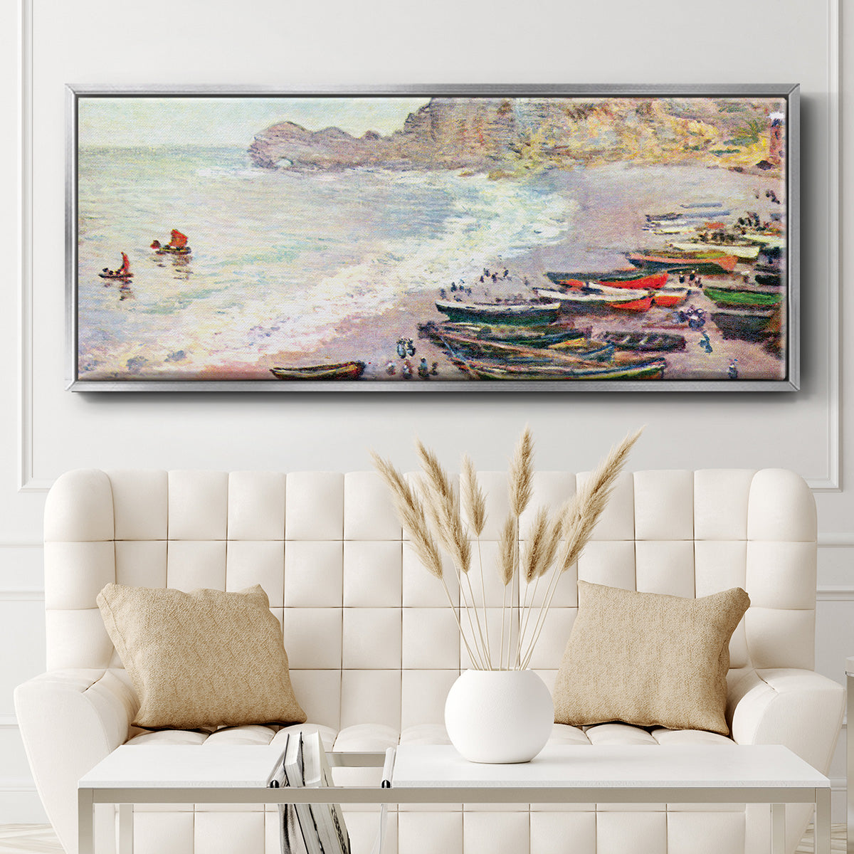 Étretat, the Beach and La Porte d'Amont - Floater Framed Canvas Print