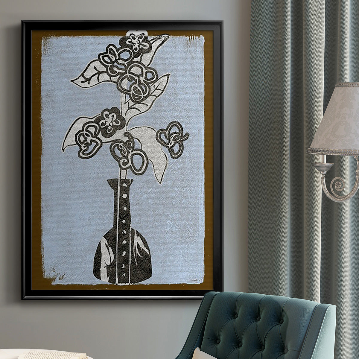 Graphic Flowers in Vase III - Modern Framed Canvas Print