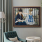 Impressionist urban scene near a railway by Édouard Manet in an ornate bronzed mahogany wood frame displayed in a bright interior setting.