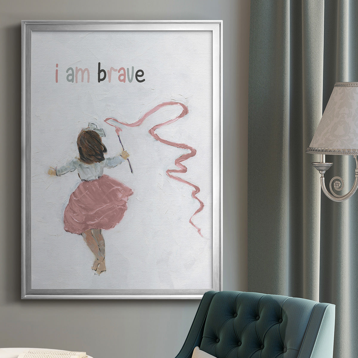Girl Catching Wind - Modern Framed Canvas Print