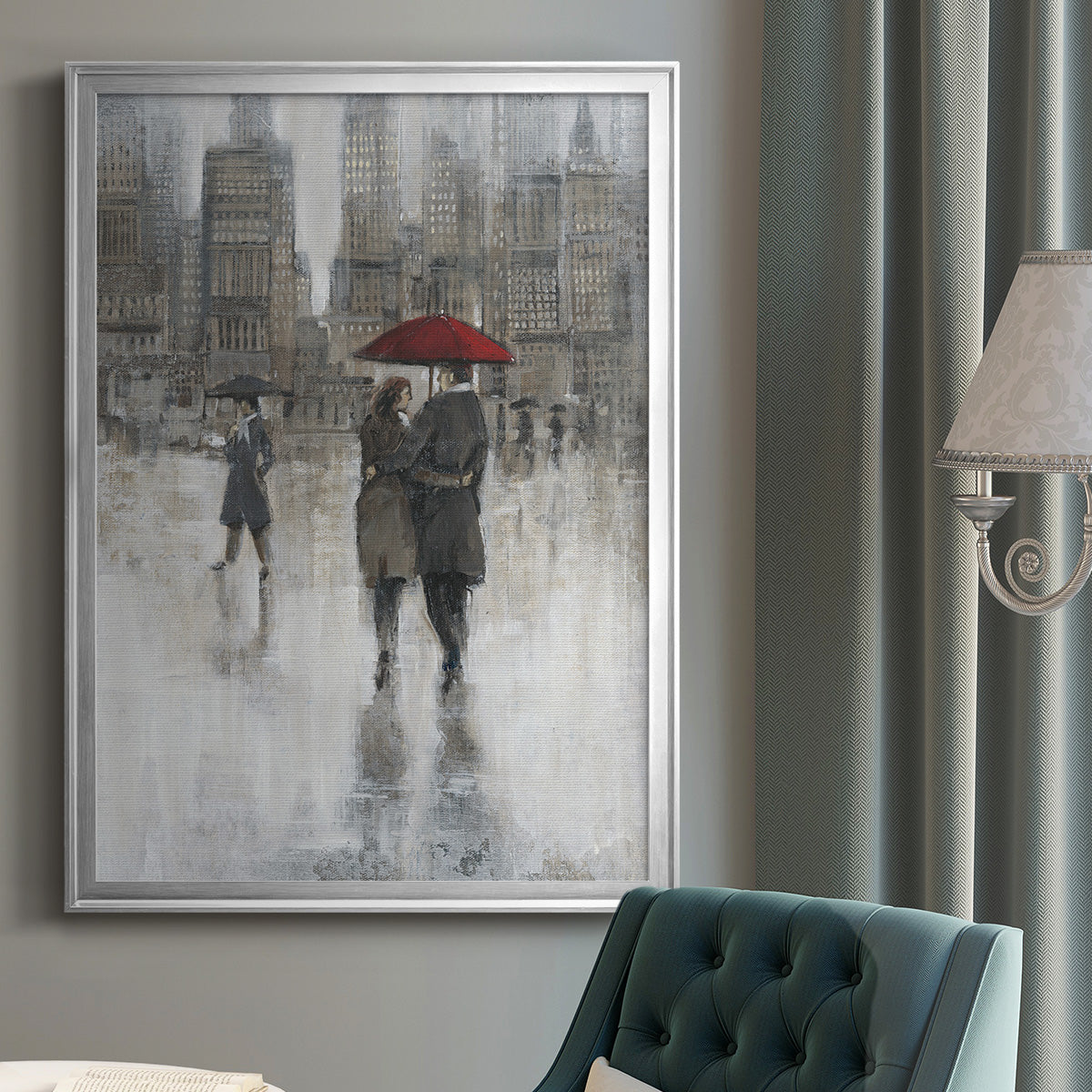 Rain in The City II - Modern Framed Canvas Print