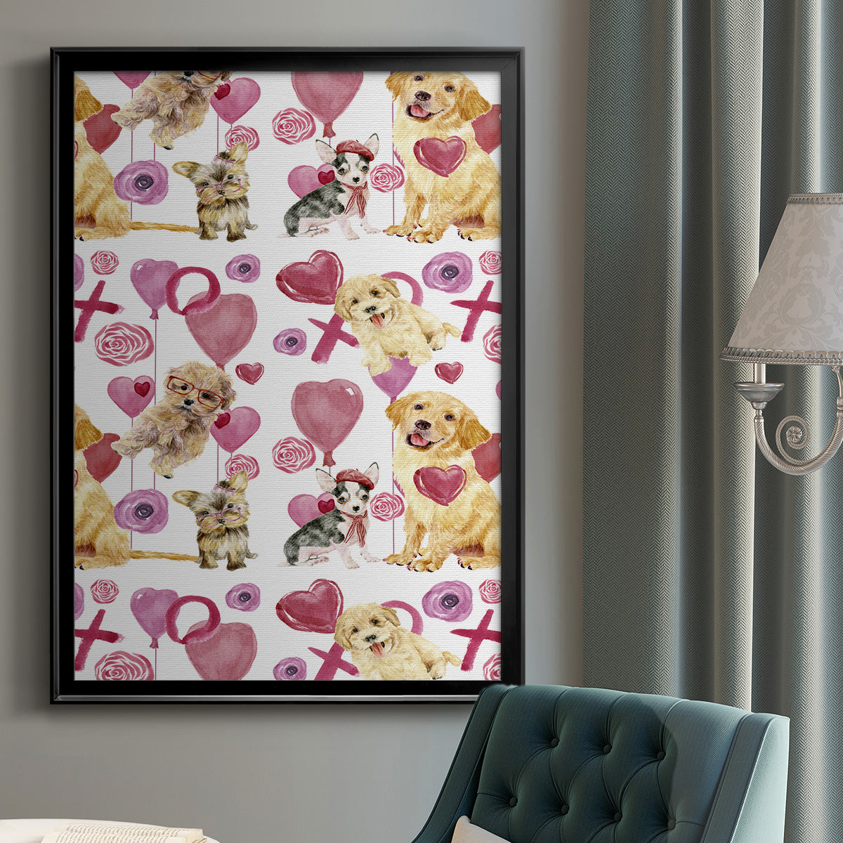 Puppy Valentine Collection E - Modern Framed Canvas Print