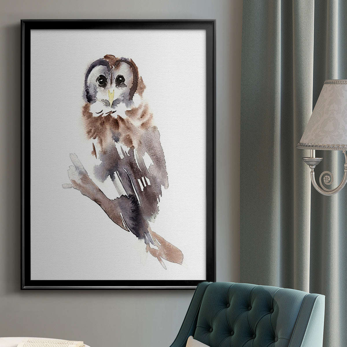 Barred Owl Impressions II - Modern Framed Canvas Print