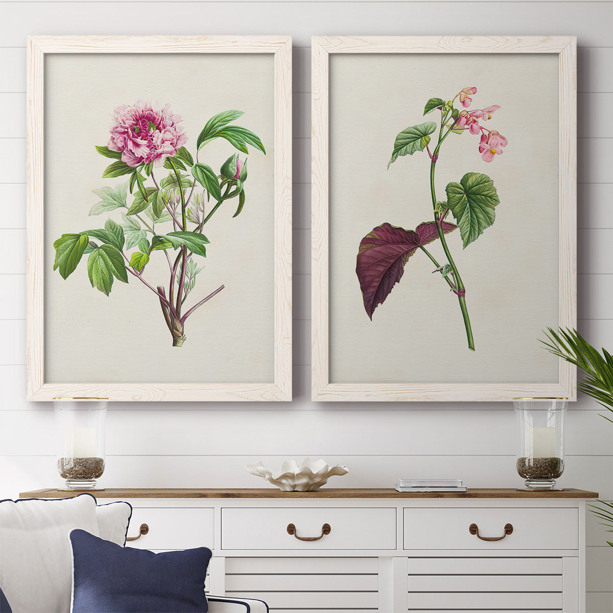 Pretty Pink Botanicals V - Premium Framed Canvas 2 Piece Set - Ready to Hang