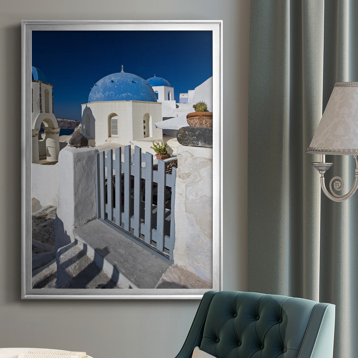 Santorini Sidewalk - Modern Framed Canvas Print