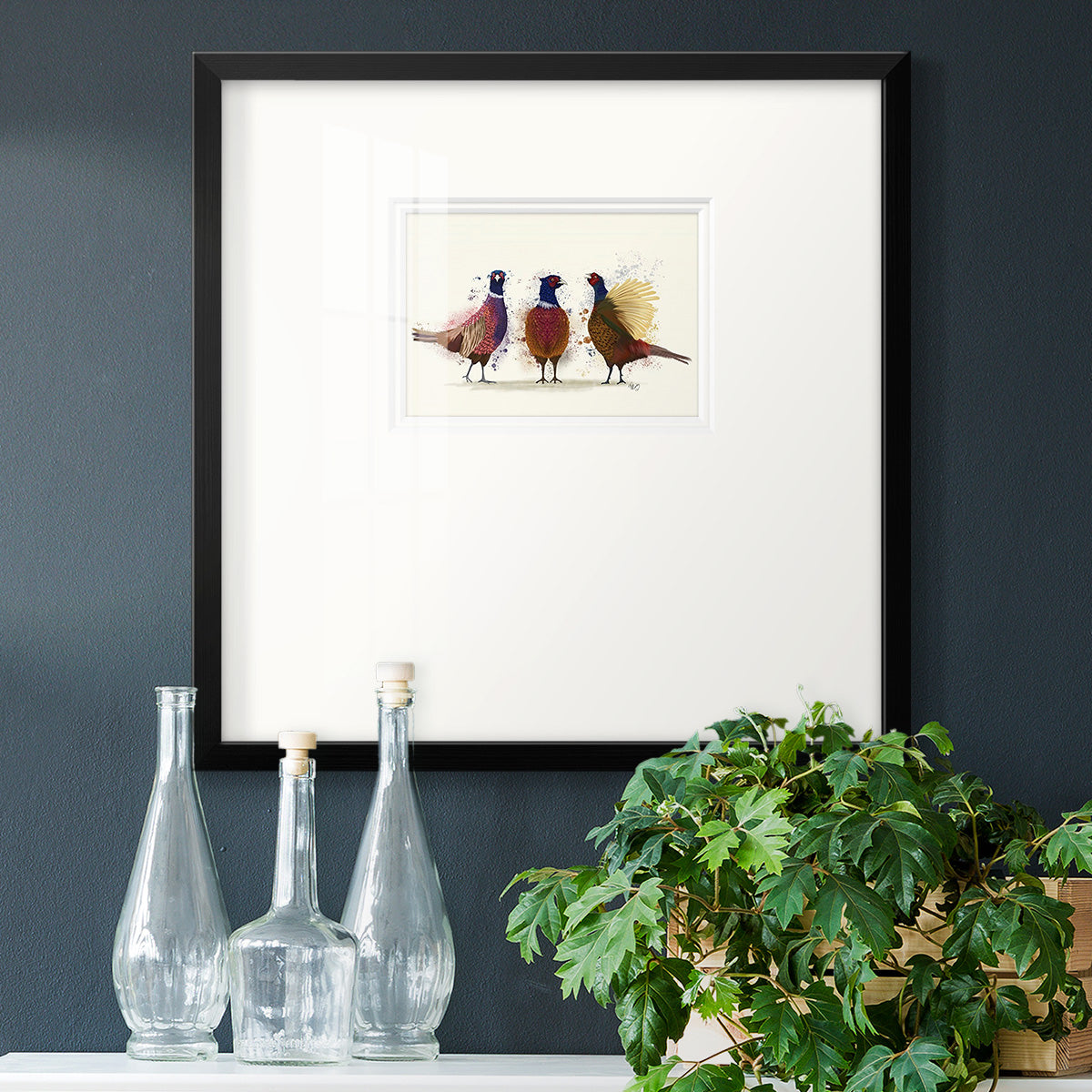 Pheasant Trio Premium Framed Print Double Matboard