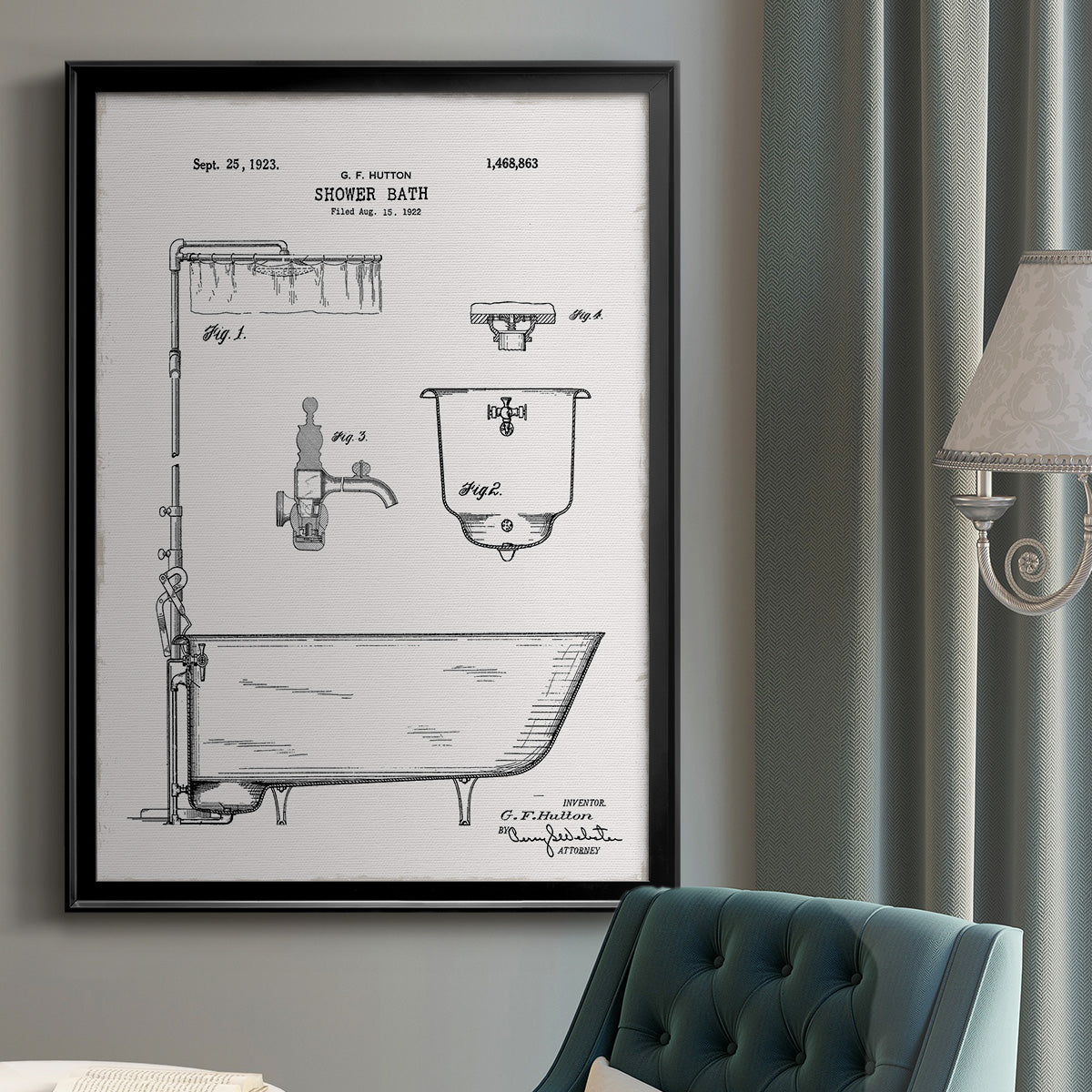 Vintage Bath I - Modern Framed Canvas Print