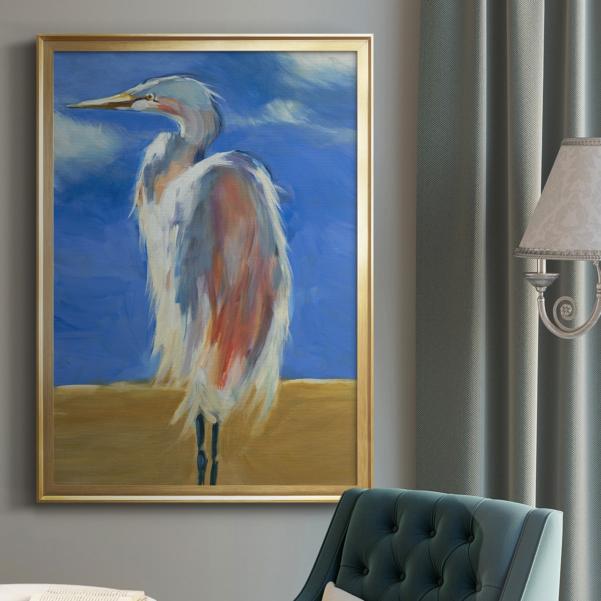 Blue Heron - Modern Framed Canvas Print