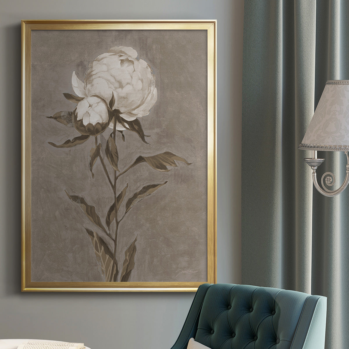 Pretty As A Peony II - Modern Framed Canvas Print