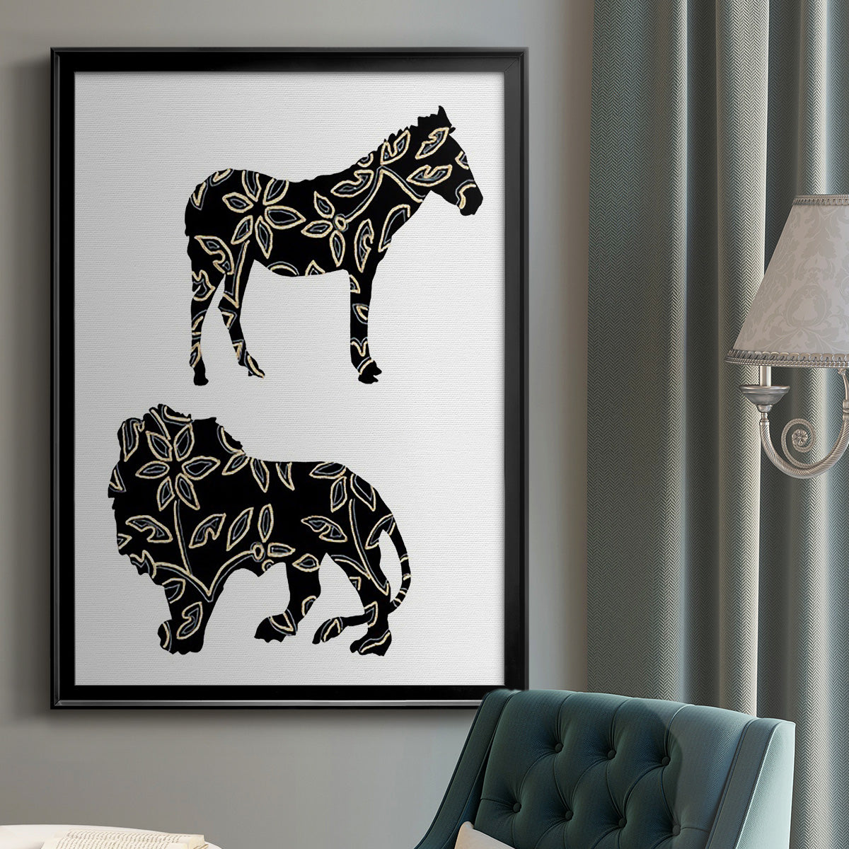 Ornamental Safari Animals I - Modern Framed Canvas Print