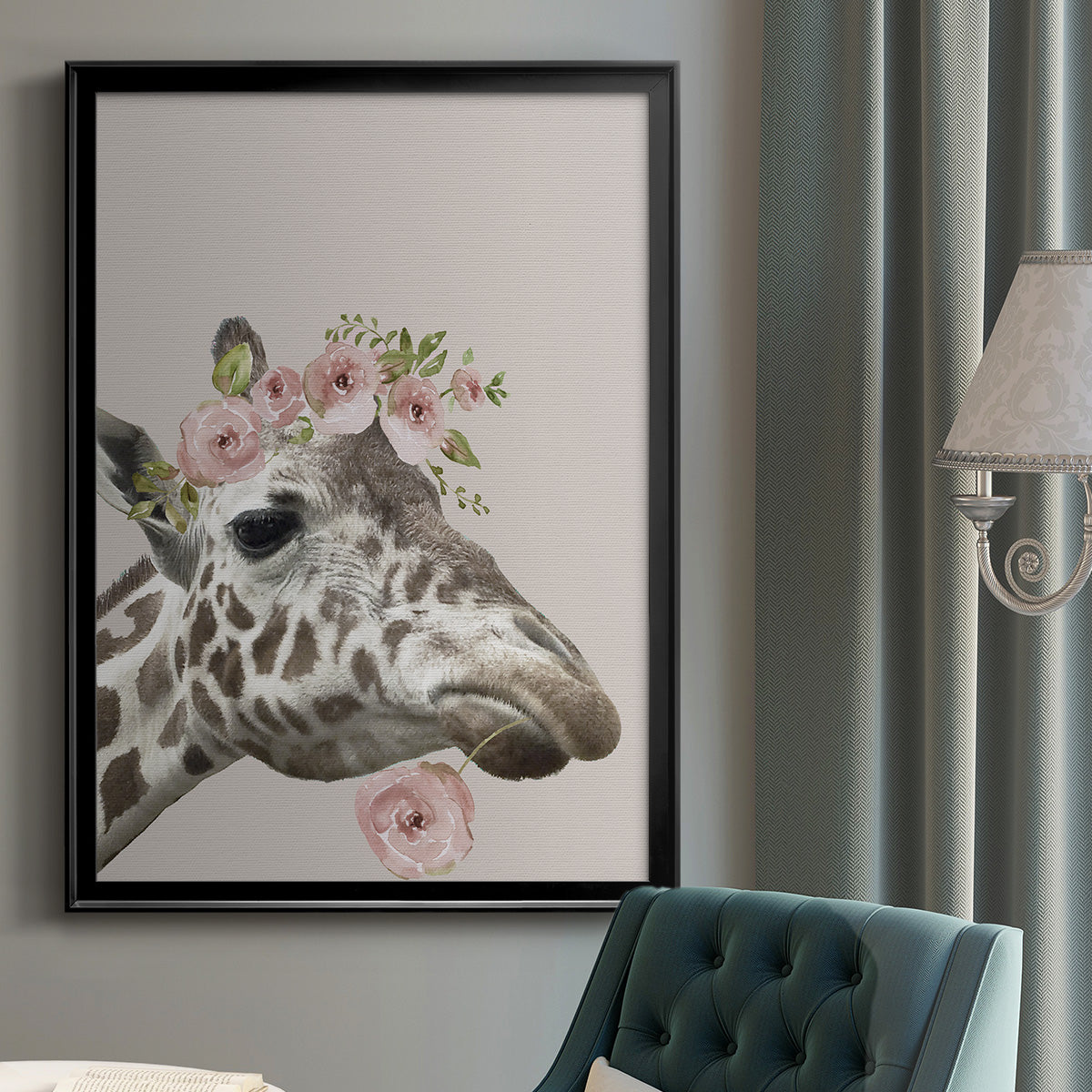 Peek A Boo Giraffe II - Modern Framed Canvas Print