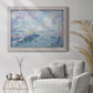 Impressionist industrial harbor scene by Paul Signac in an ornate weathered white frame displayed in a bright interior setting.