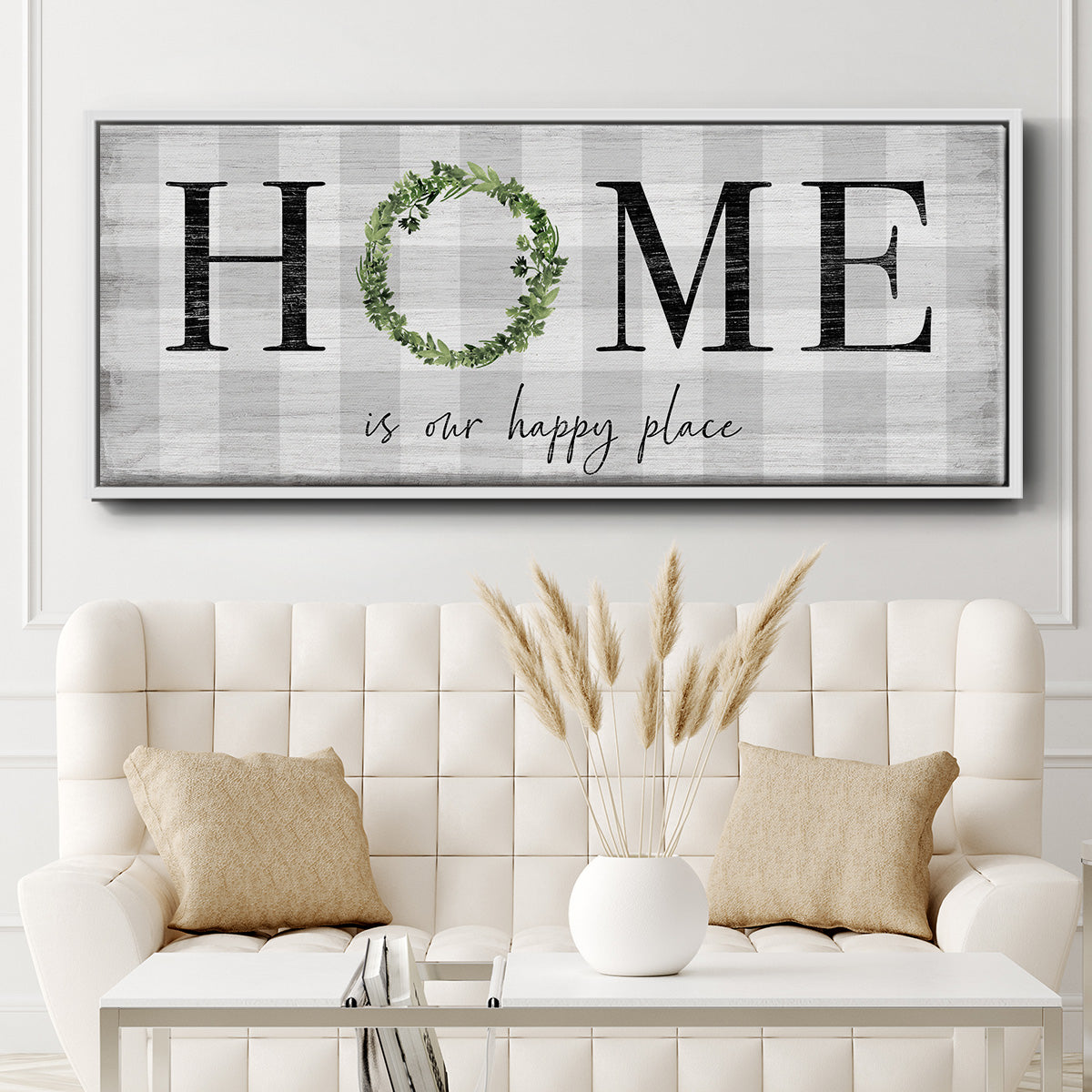 Home is Our Happy Place - Floater Framed Canvas Print
