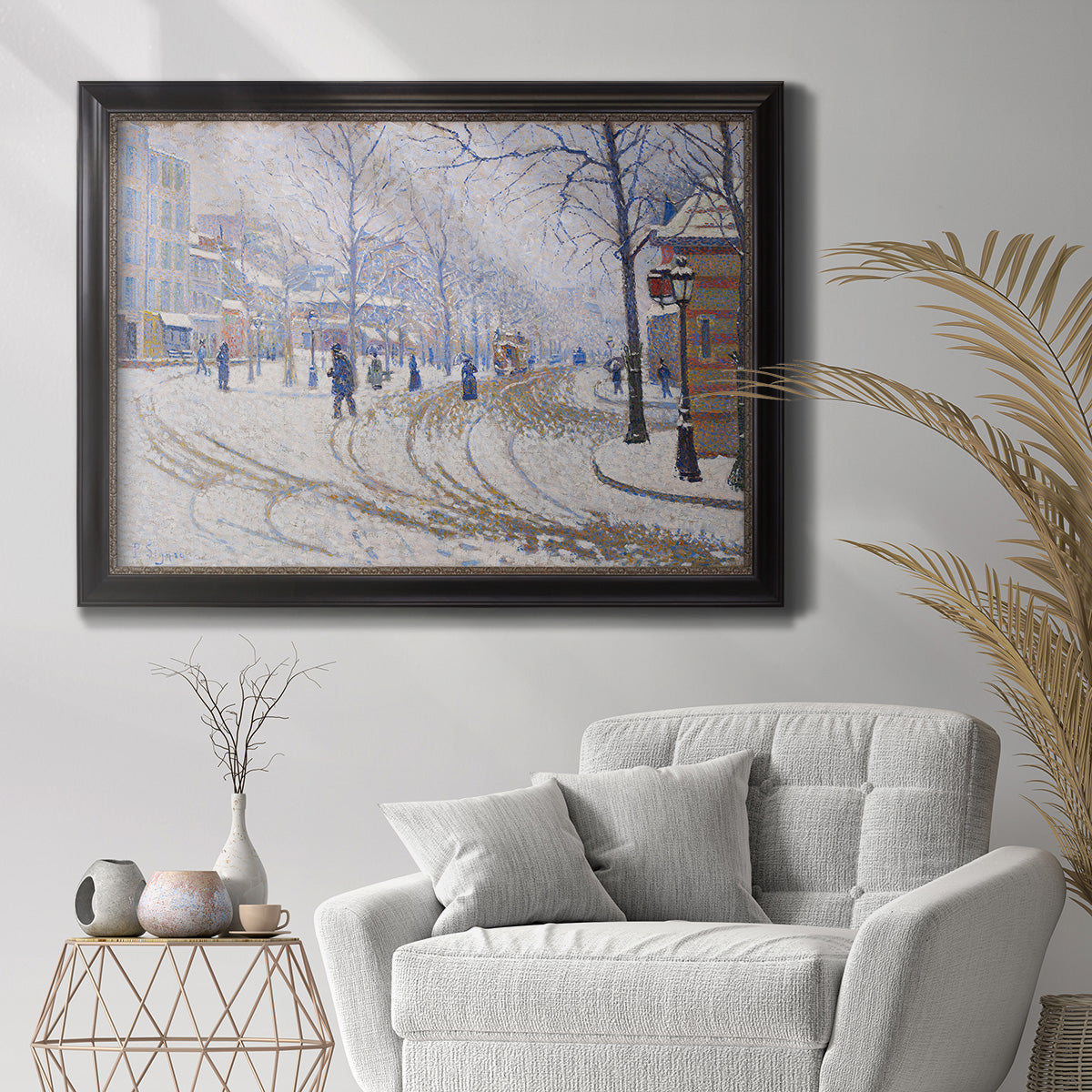Snow, Boulevard de Clichy, Paris - Ornate Framed Canvas Print