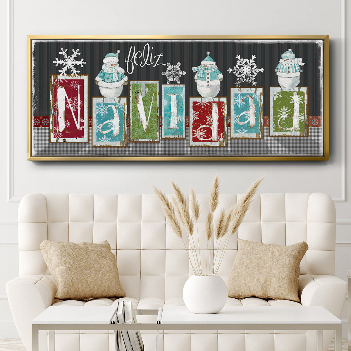 Navidad Blocks - Floater Framed Canvas Print