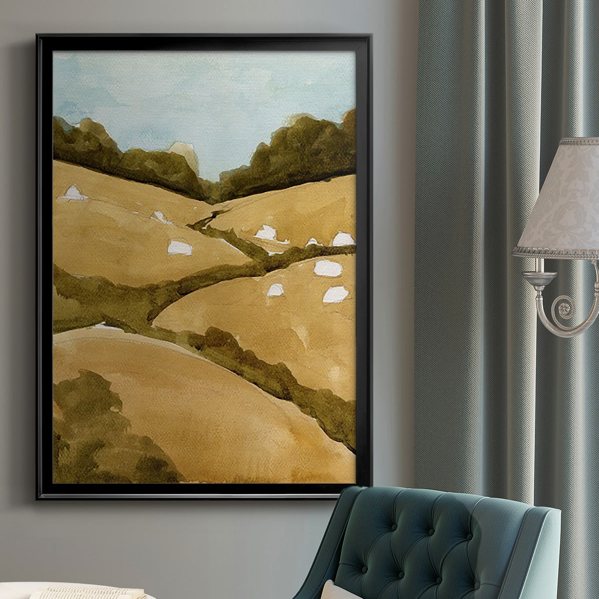 Scattered Sheep I - Modern Framed Canvas Print