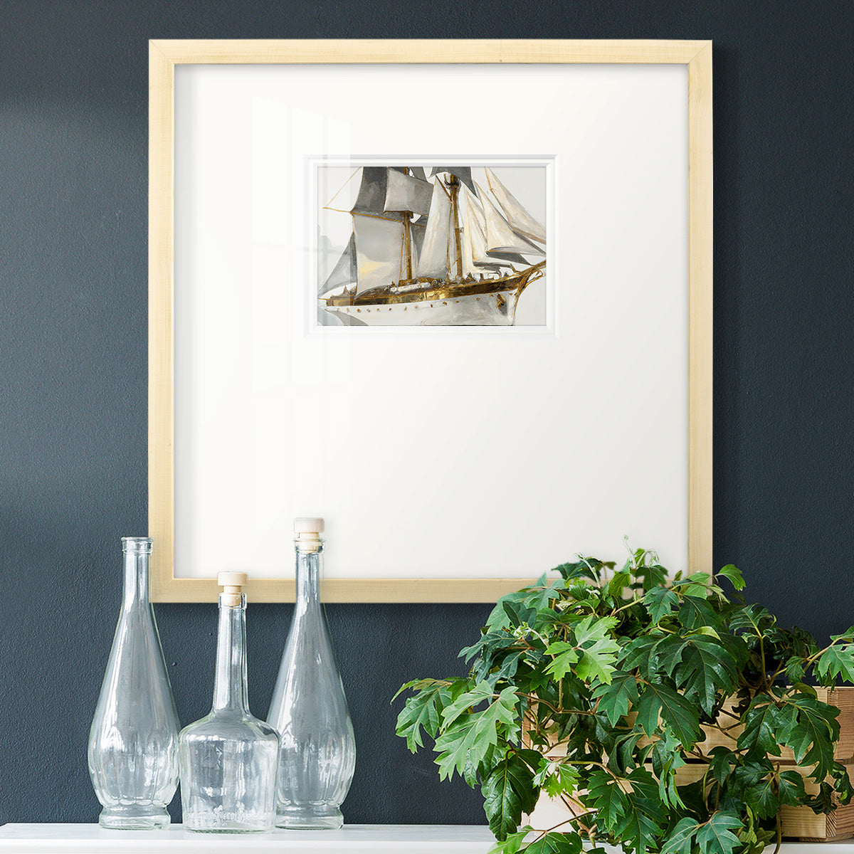 White and Gold Sails Premium Framed Print Double Matboard