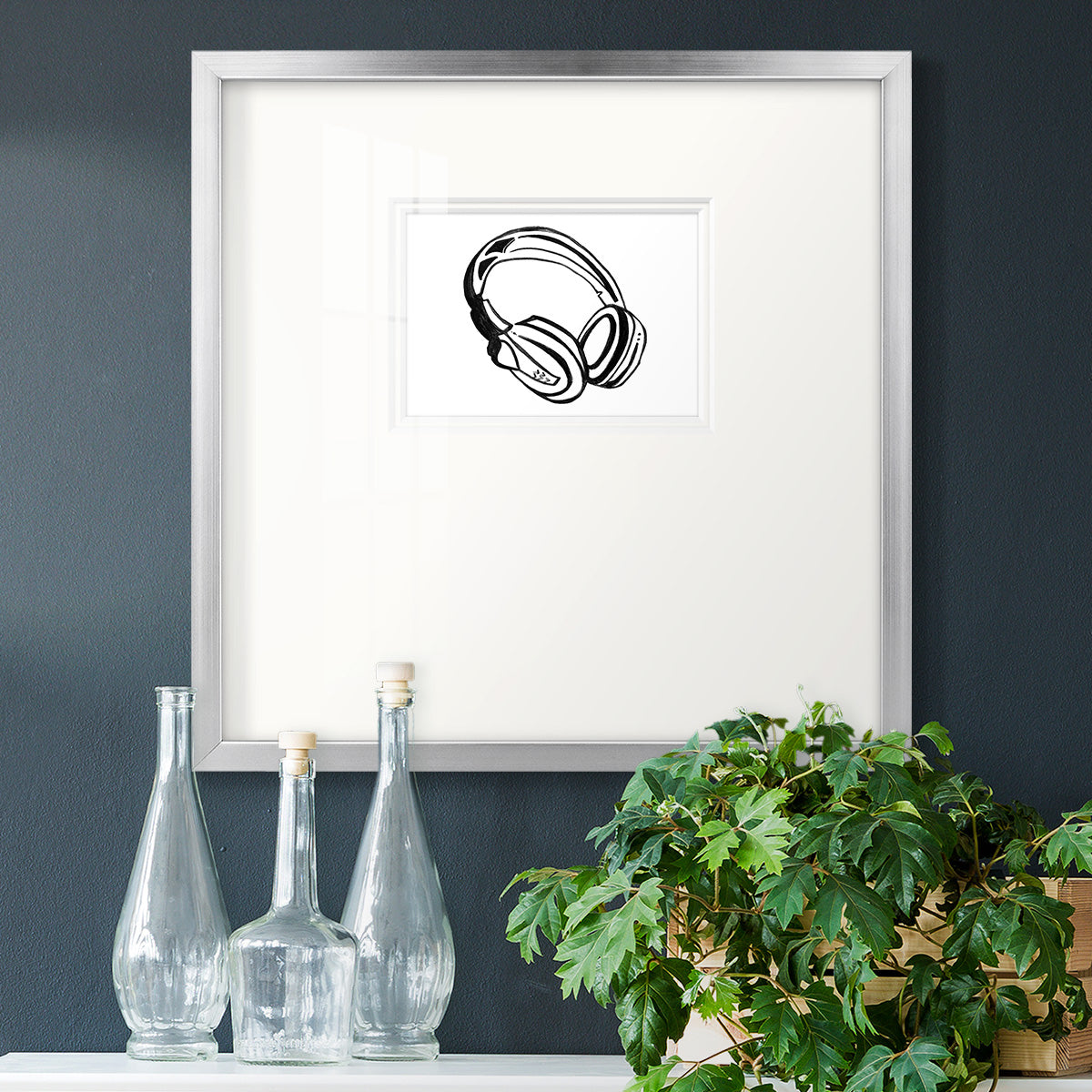 Headphones Sketch Premium Framed Print Double Matboard