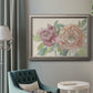 Modern peony floral drawing in an ornate vintage silver frame displayed in a neutral interior setting.
