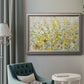 French country floral garden artwork in an ornate vintage silver frame displayed in a neutral interior setting.