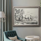 Traditional rural landscape scene by Nicolas Berchem in an ornate vintage silver frame displayed in a neutral interior setting.