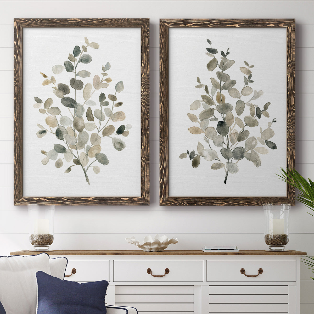 Neutral Eucalyptus I - Premium Framed Canvas 2 Piece Set - Ready to Hang