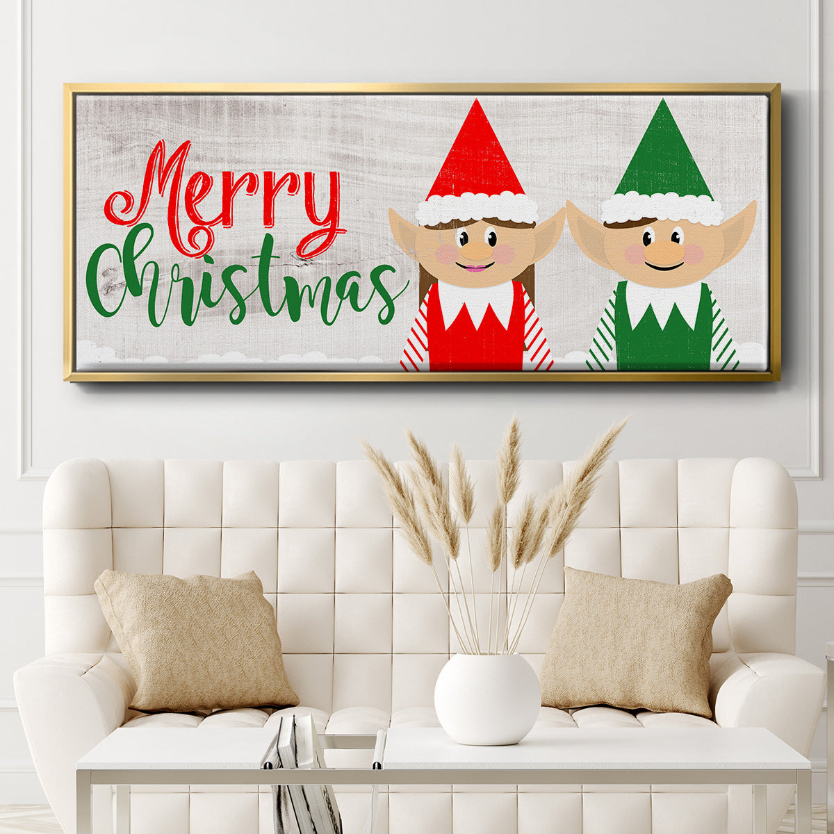 Christmas Elf Couple - Floater Framed Canvas Print