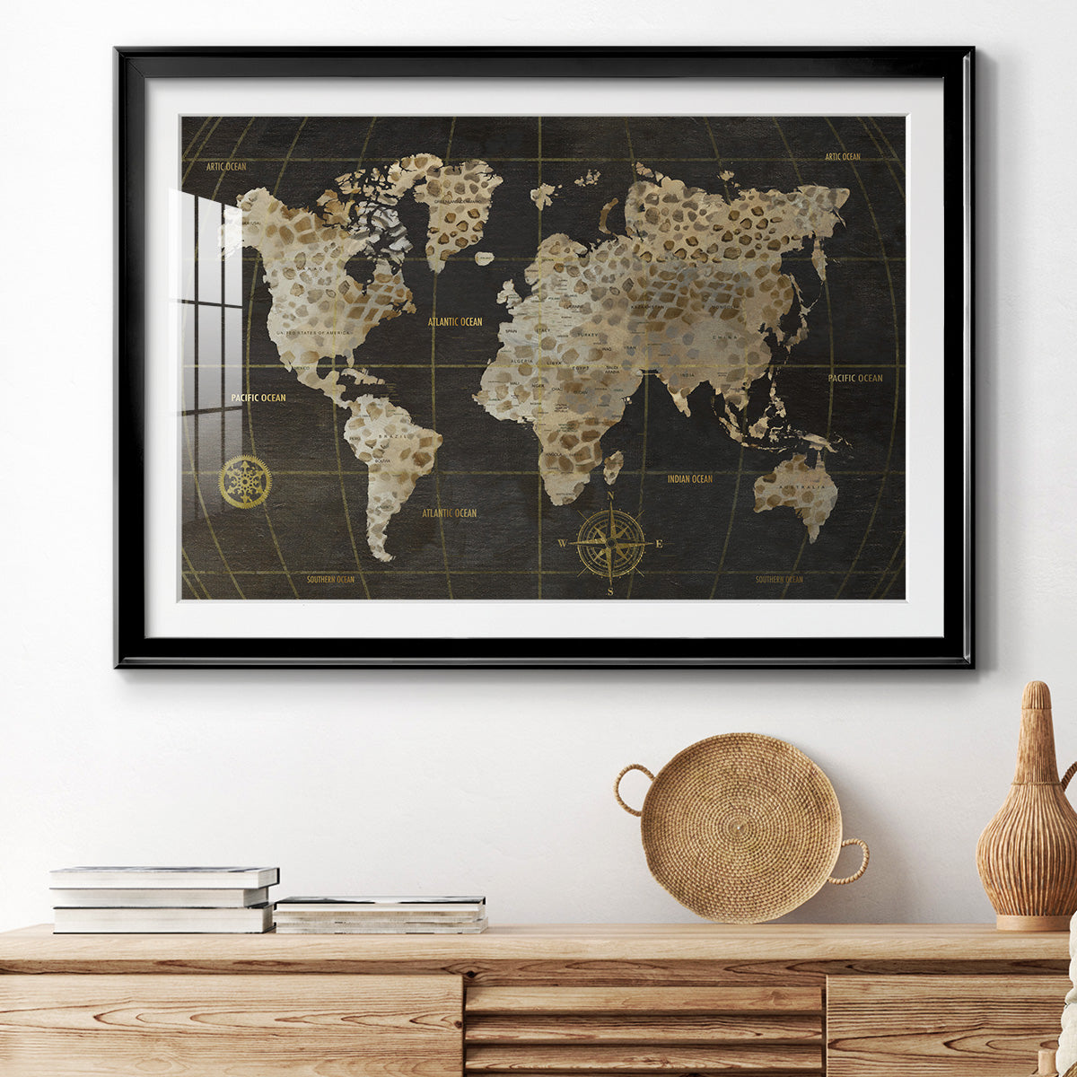 Safari World Map - Modern Framed Art Print