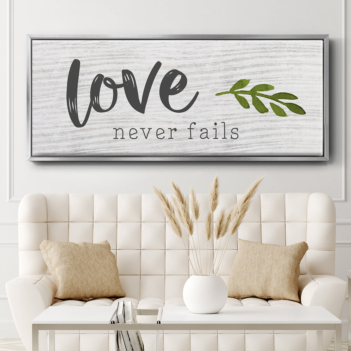 Love Never Fails - Floater Framed Canvas Print