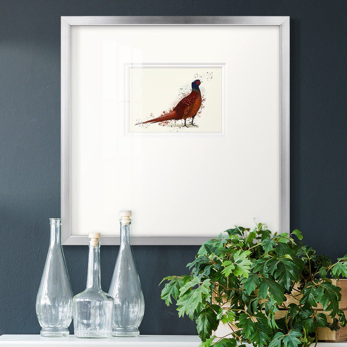 Pheasant Splash 4 Premium Framed Print Double Matboard