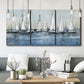 Three-panel canvas wall art featuring still life with pears and grapes, displayed in a modern living room above seating.