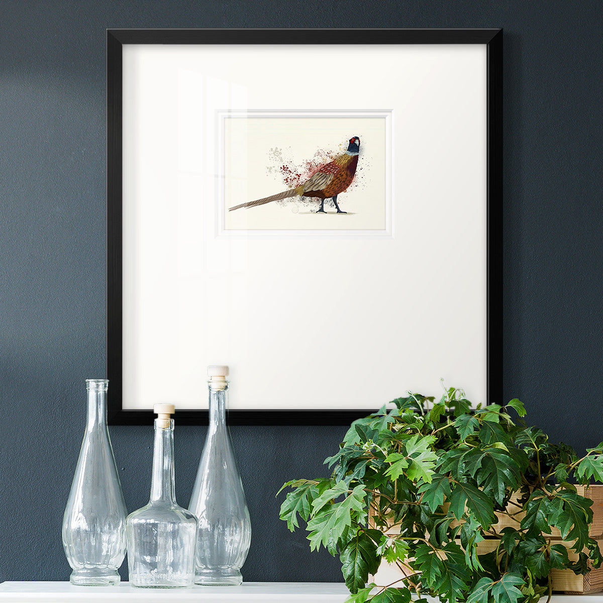 Pheasant Splash 2 Premium Framed Print Double Matboard