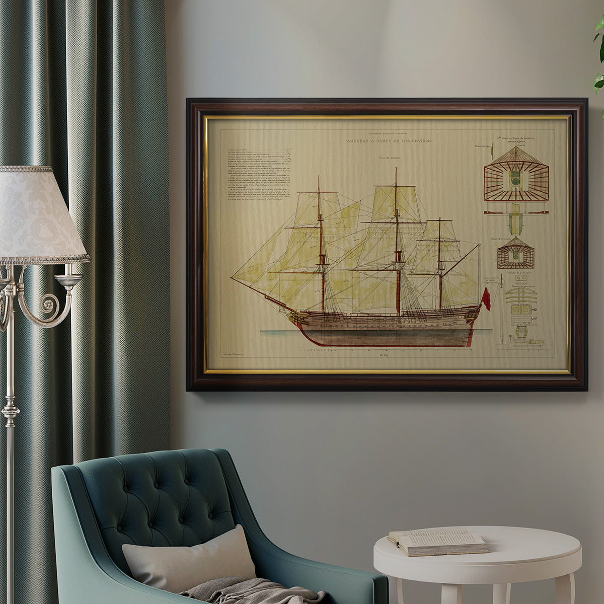 Antique Ship Plan VIII Premium Framed Canvas- Ready to Hang