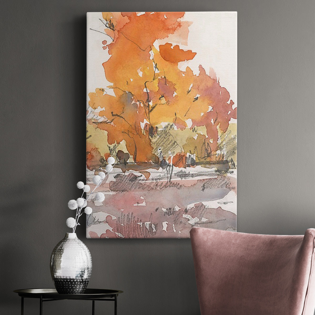 Watercolor Treeline Sketch II Premium Gallery Wrapped Canvas - Ready to Hang