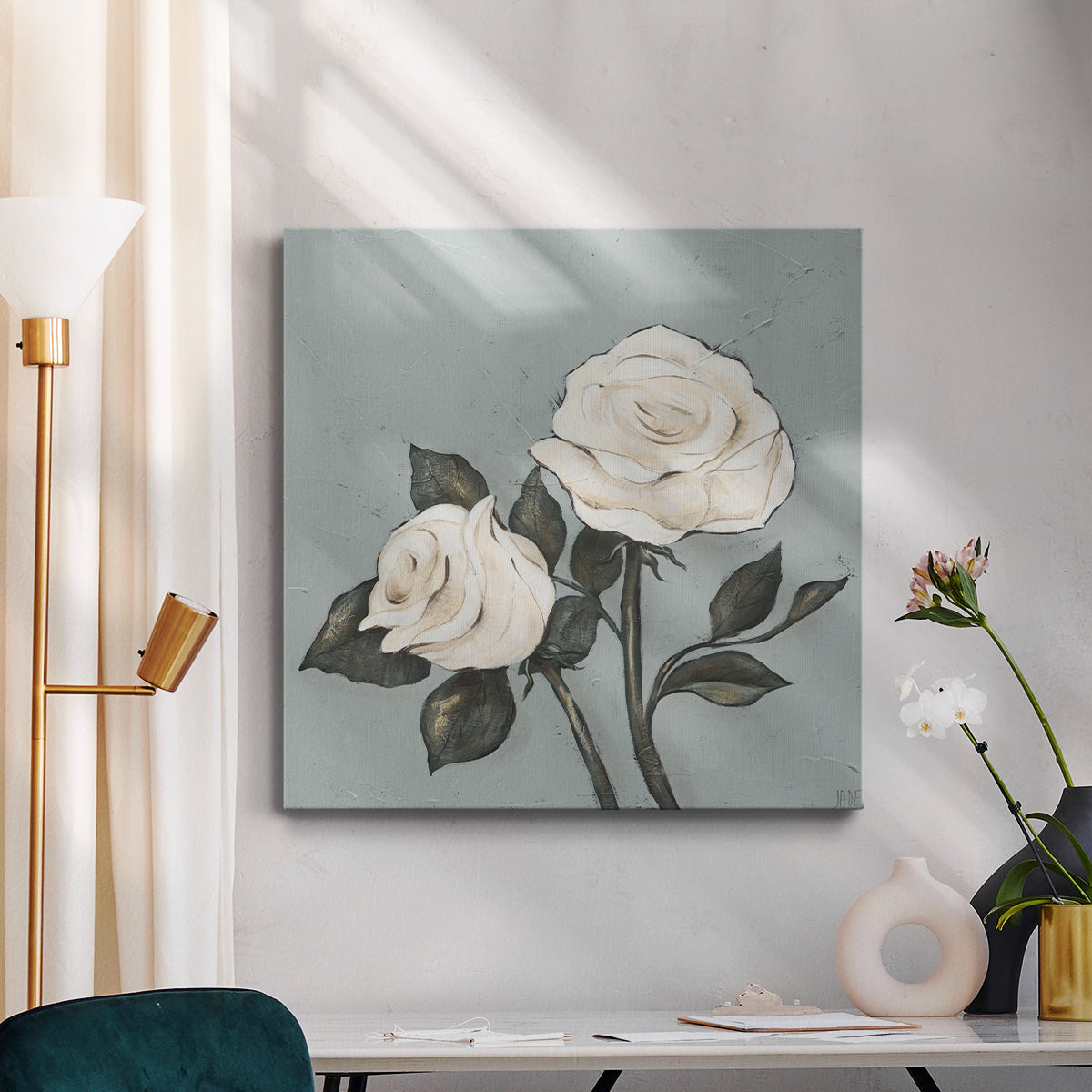 Two Tan Roses-Premium Gallery Wrapped Canvas - Ready to Hang