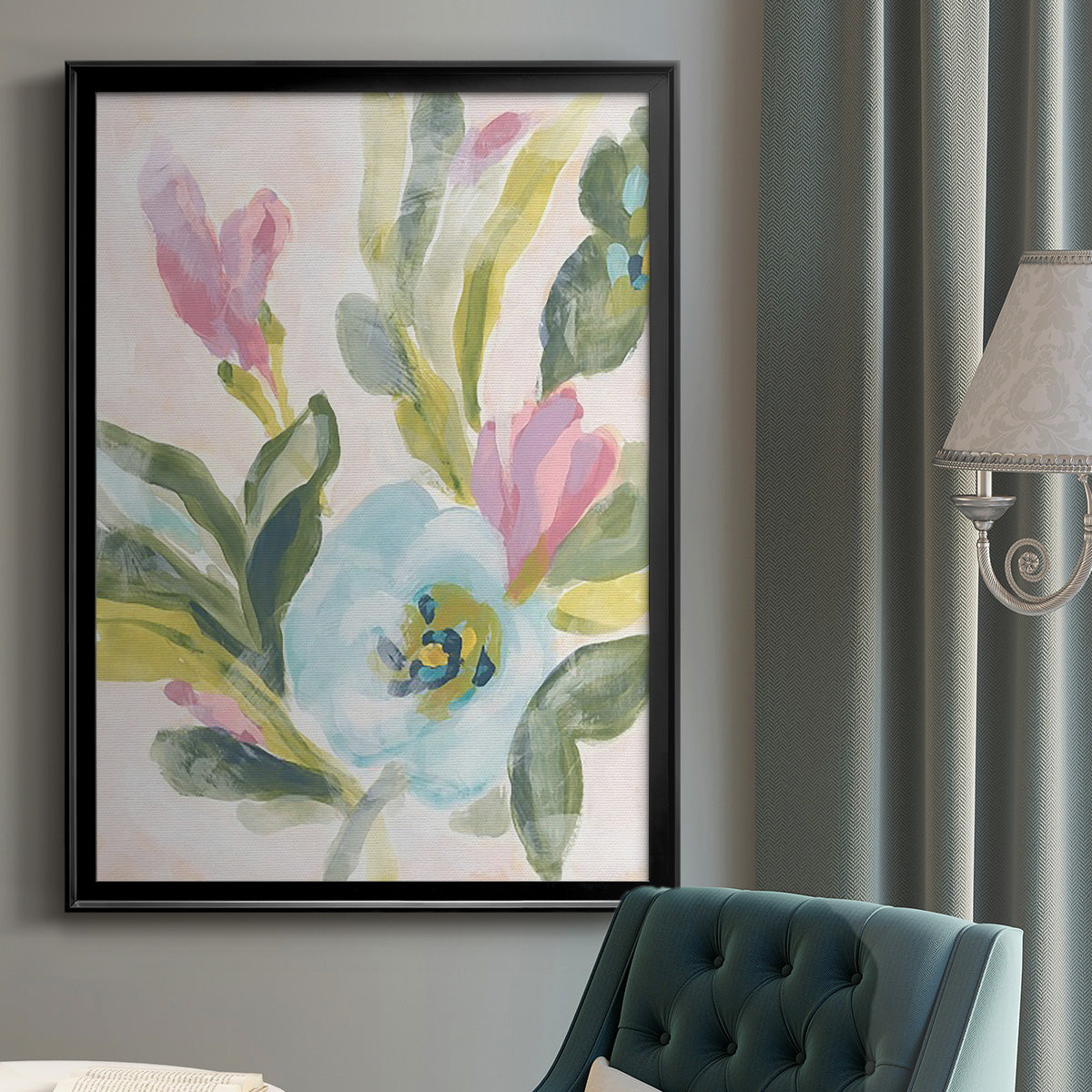 Floral Breeze Fresco  II - Modern Framed Canvas Print