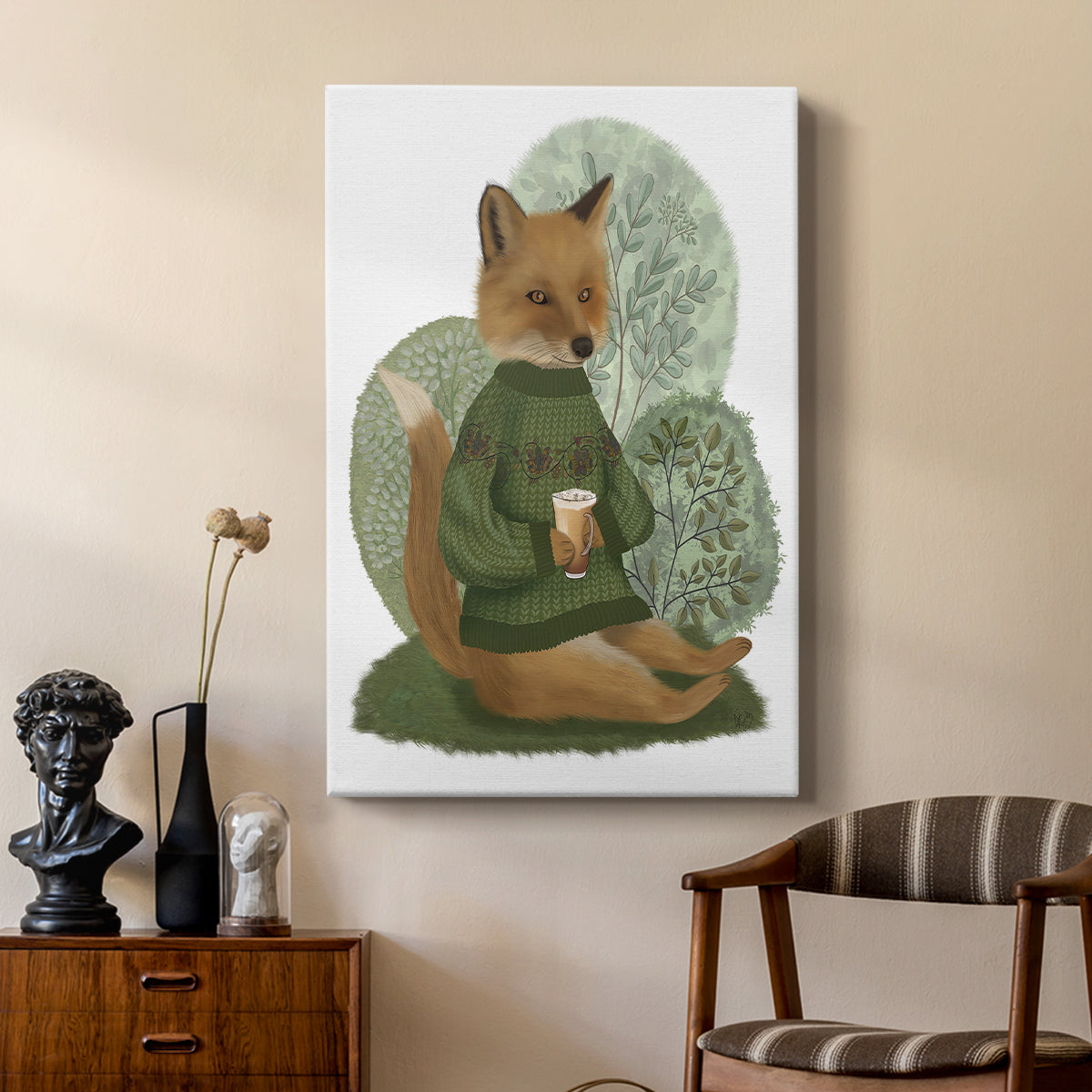 Latte Fox in Sweater - Canvas Art Print